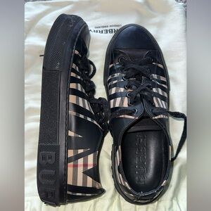 Burberry Black and Tan Striped Sneakers